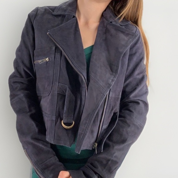 ONE-TEASPOON genuine leather moto jacket navy sz xs womens